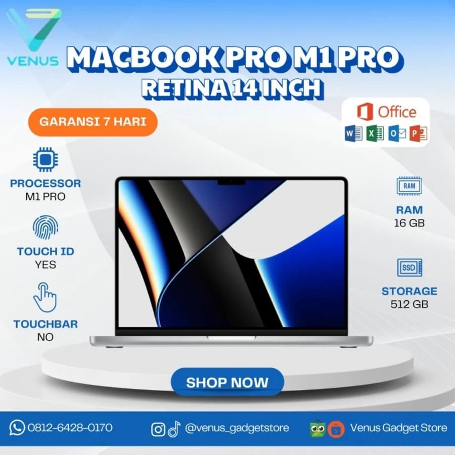MACBOOK PRO RETINA 2021 M1 PRO 14INCH 16/512 Second Grade A Bergaransi Resmi di Venus Gadget Surabaya
