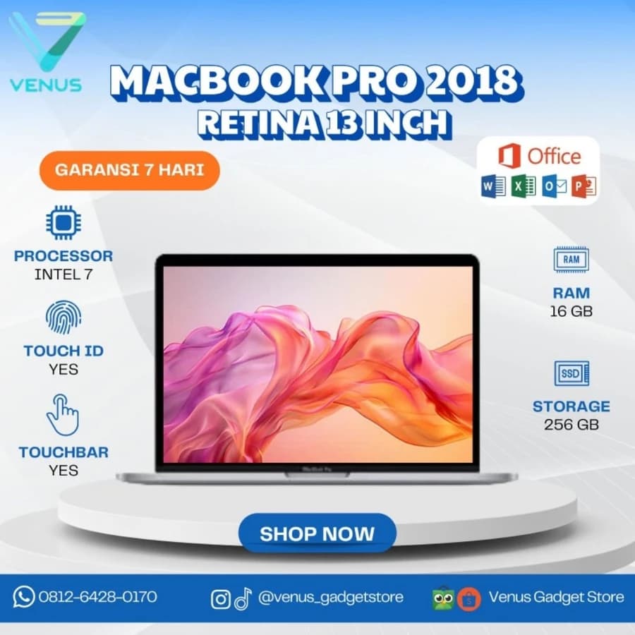 MACBOOK PRO RETINA 2018 i7 16/256 TOUCHBAR Second Grade A Bergaransi Resmi di Venus Gadget Surabaya