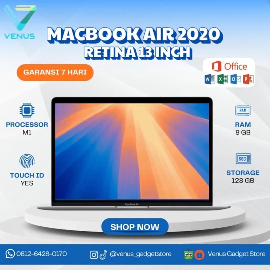 MACBOOK AIR RETINA 2020 M1 8/128 Second Grade A Bergaransi Resmi di Venus Gadget Surabaya