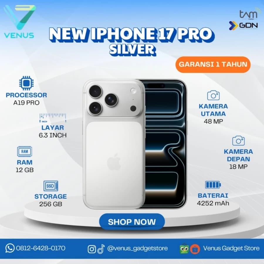 BNIB IPHONE 17 PRO 256 GB - SILVER Baru / Segel Bergaransi Resmi di Venus Gadget Surabaya
