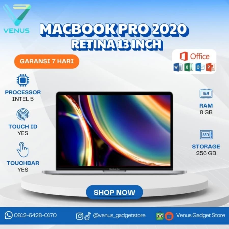 MACBOOK PRO RETINA 2020 i5 8/256 TOUCHBAR Second Grade A Bergaransi Resmi di Venus Gadget Surabaya