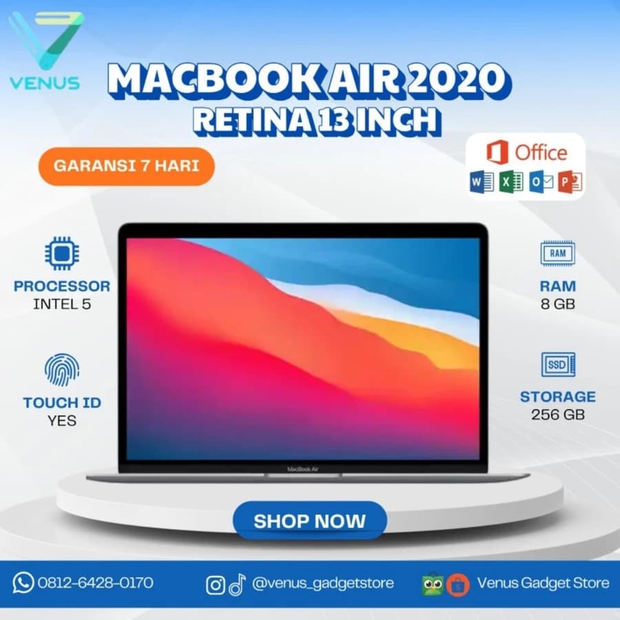 MACBOOK AIR RETINA 2020 i5 8/256 Second Grade A Bergaransi Resmi di Venus Gadget Surabaya