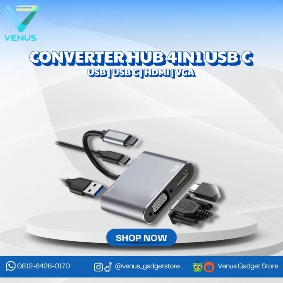CONVERTER HUB 4 IN 1 ADAPTER TO USB TYPE C Baru Bergaransi Resmi di Venus Gadget Surabaya
