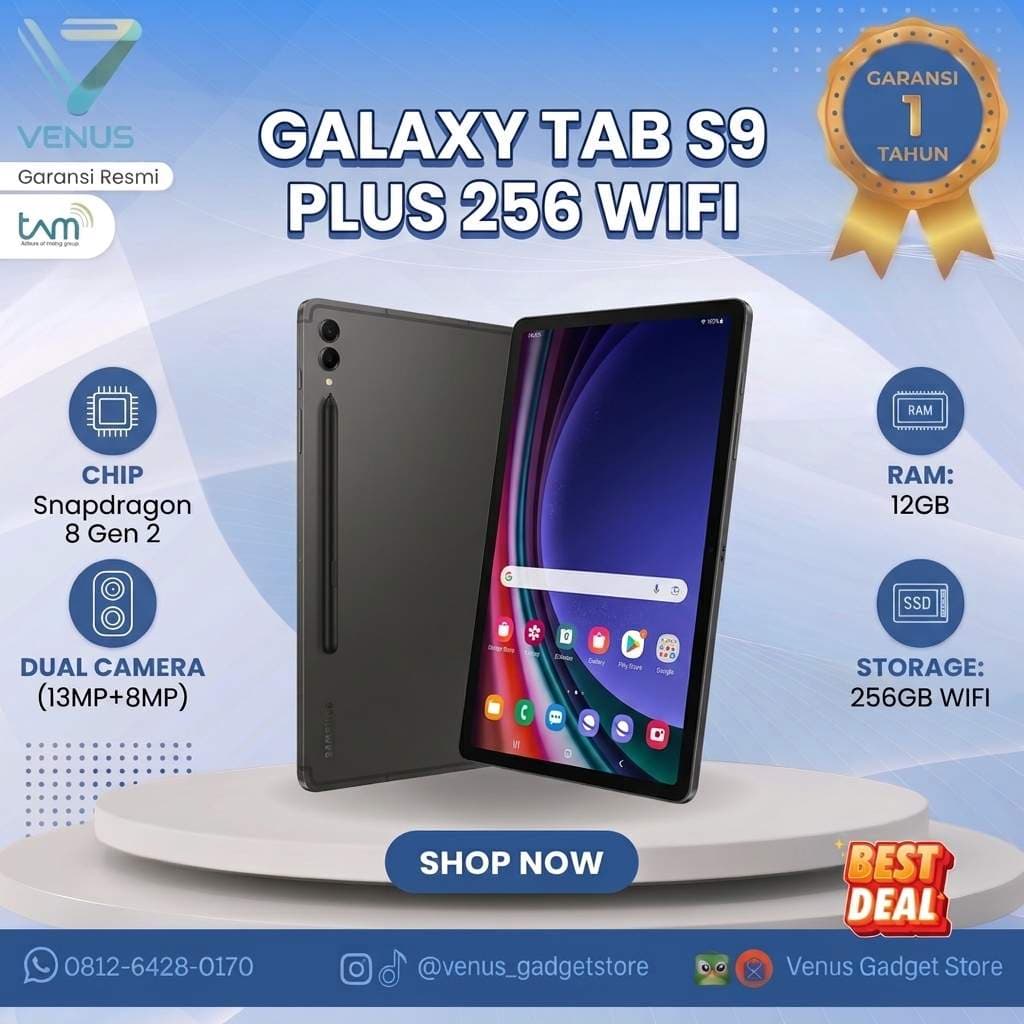 BNIB SAMSUNG GALAXY TAB S9+ FE 8/128GB WIFI Baru / Segel Bergaransi Resmi di Venus Gadget Surabaya