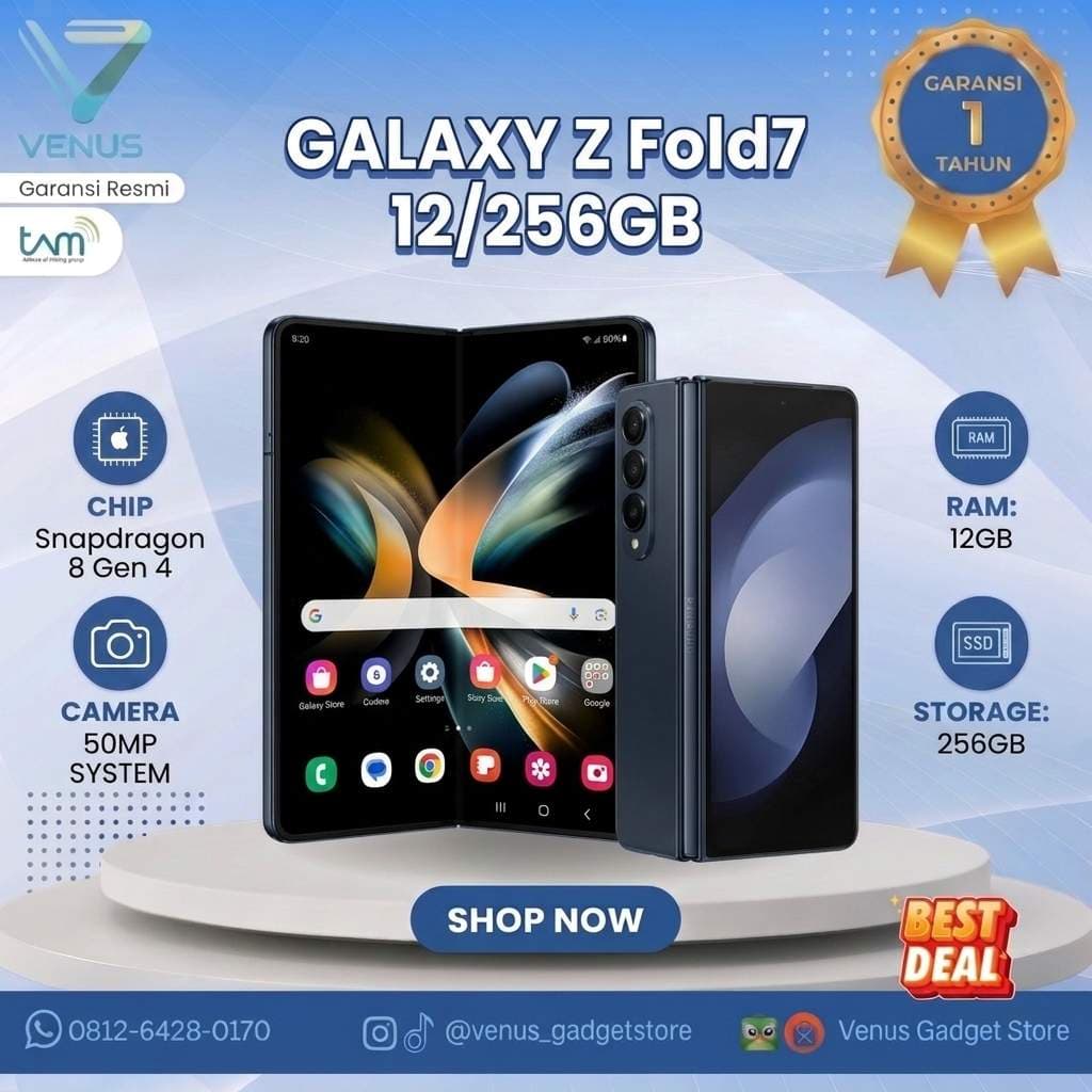 BNIB SAMSUNG GALAXY Z FOLD 7 12/256GB Baru / Segel Bergaransi Resmi di Venus Gadget Surabaya