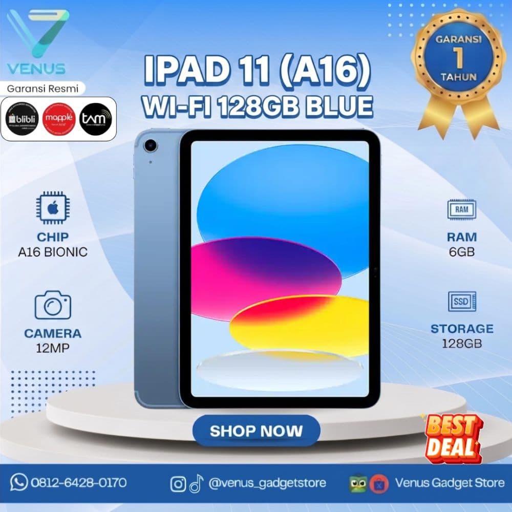 BNIB IPAD 11 A16 WIFI 128GB - BLUE Baru / Segel Bergaransi Resmi di Venus Gadget Surabaya