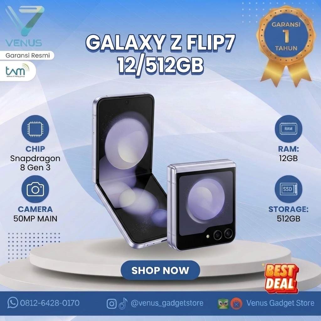 BNIB SAMSUNG GALAXY Z FLIP7 12/256GB Baru / Segel Bergaransi Resmi di Venus Gadget Surabaya