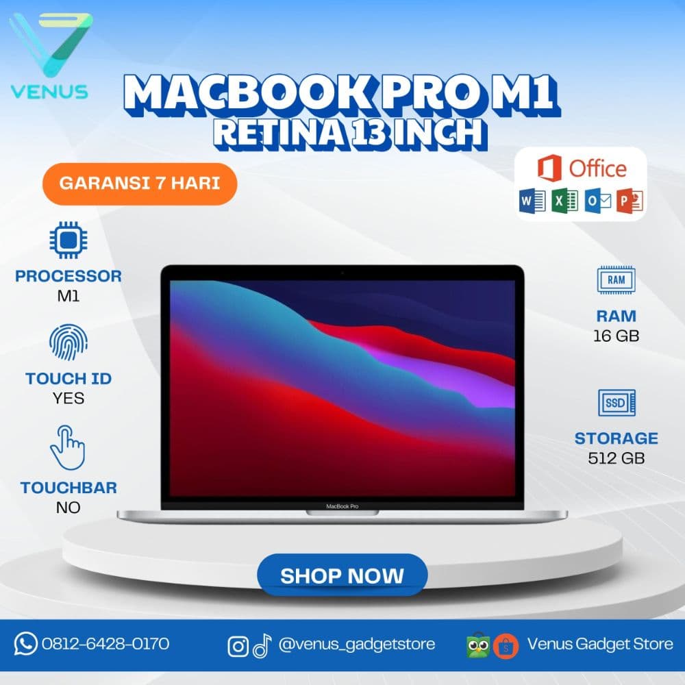 MACBOOK PRO RETINA 2020 M1 16/512 TOUCHBAR Second Grade A Bergaransi Resmi di Venus Gadget Surabaya