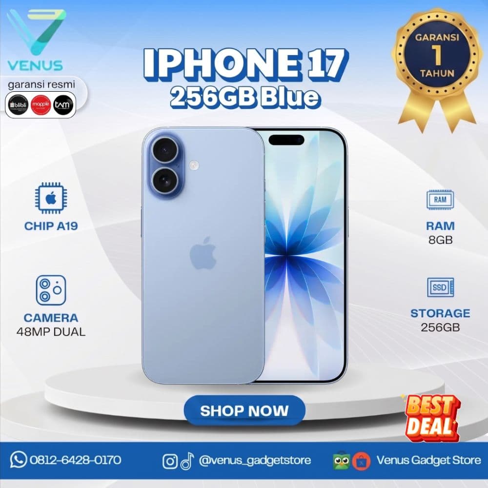 BNIB IPHONE 17 256GB - MIST BLUE Baru / Segel Bergaransi Resmi di Venus Gadget Surabaya