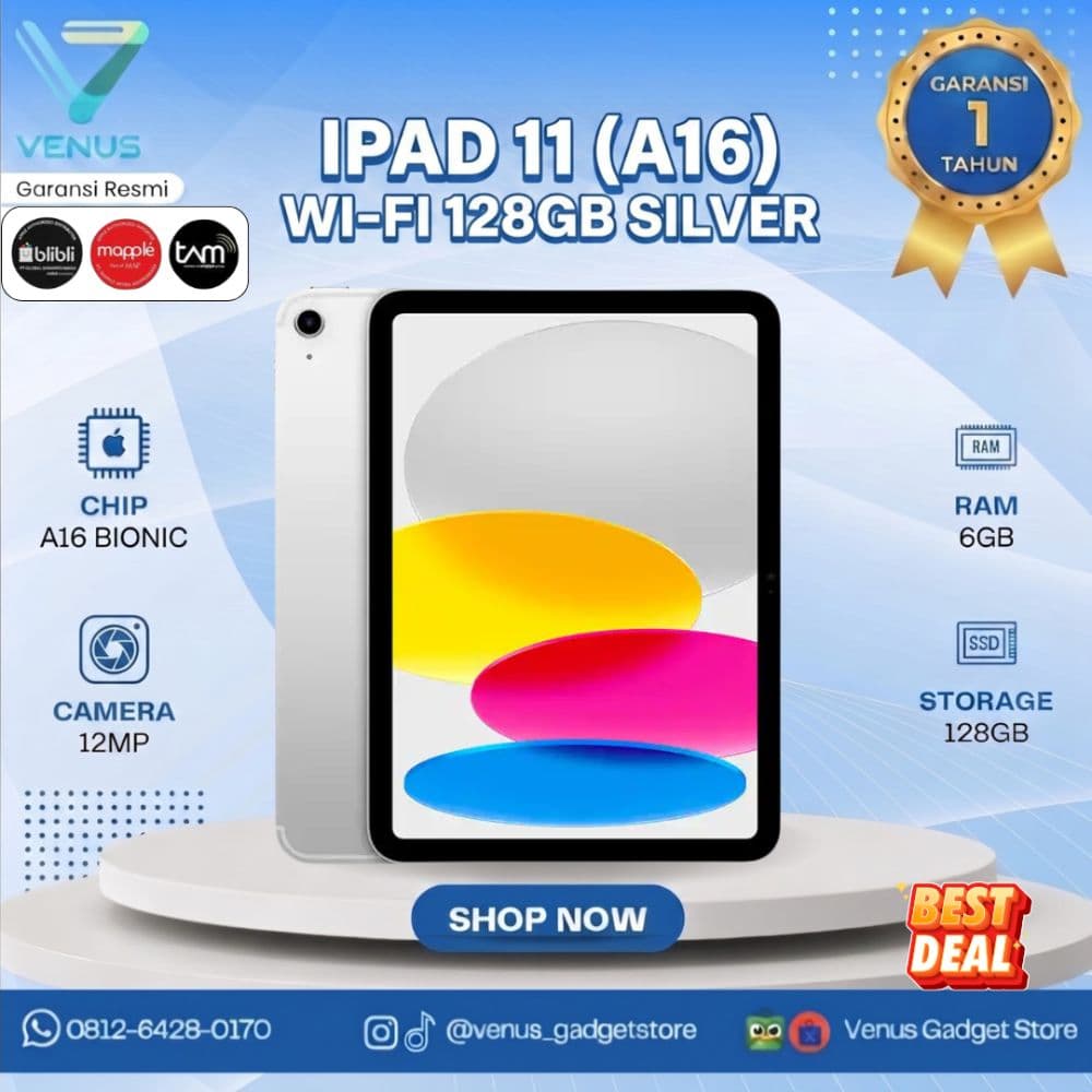 BNIB IPAD 11 A16 WIFI 128GB - SILVER Baru / Segel Bergaransi Resmi di Venus Gadget Surabaya