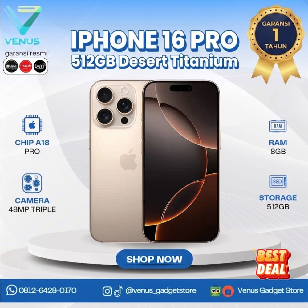BNIB IPHONE 16 PRO 512GB - DESERT TITANIUM Baru / Segel Bergaransi Resmi di Venus Gadget Surabaya