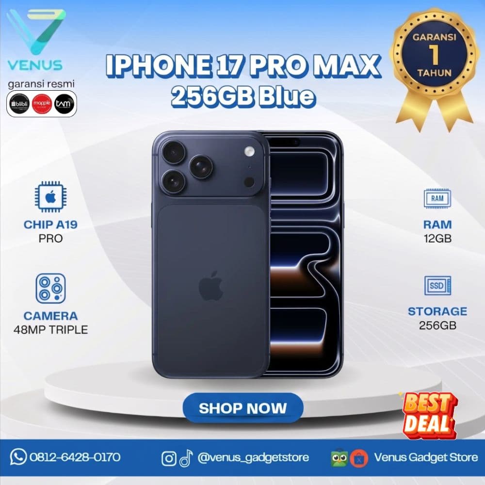 BNIB IPHONE 17 PRO MAX 256GB - DEEP BLUE Baru / Segel Bergaransi Resmi di Venus Gadget Surabaya