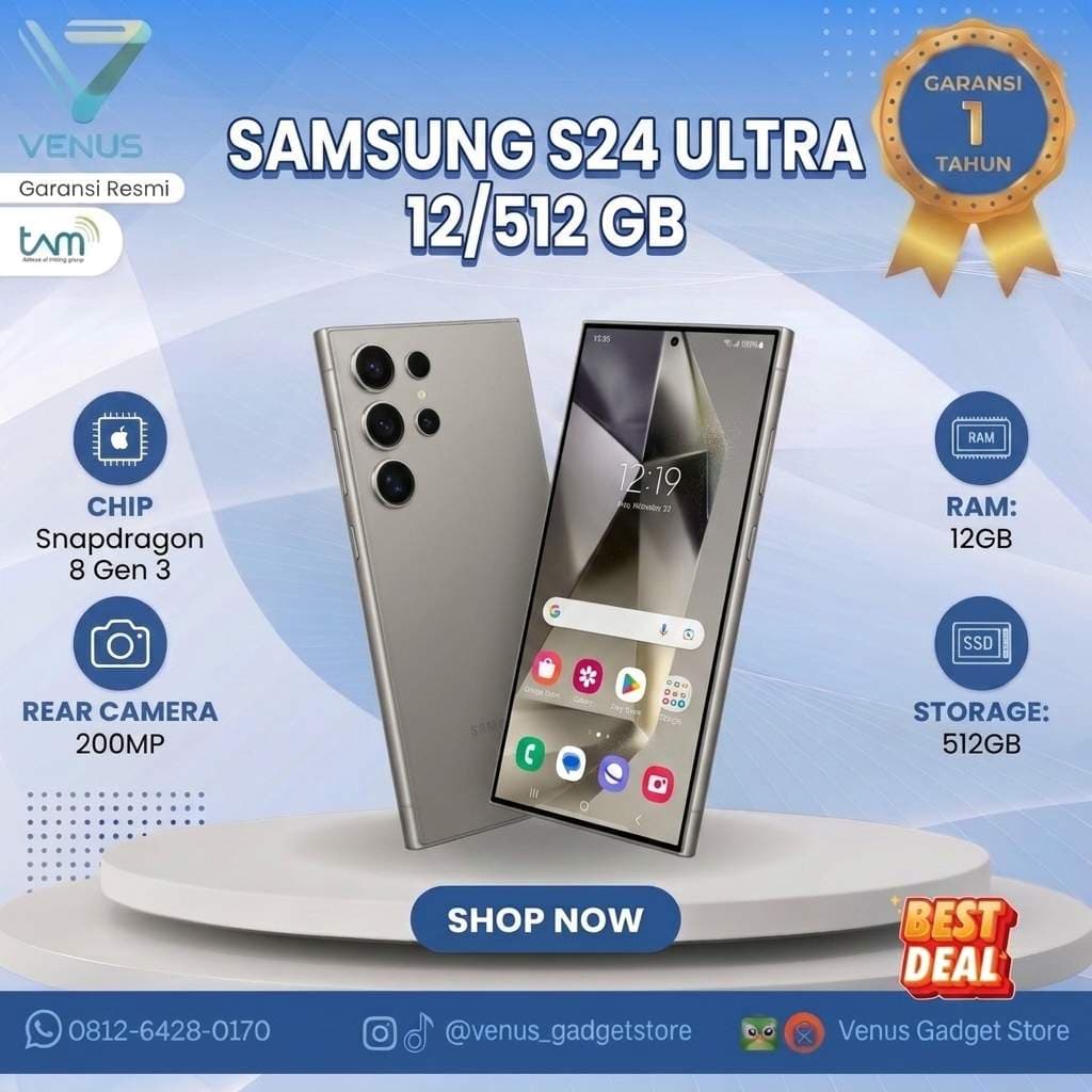 BNIB SAMSUNG GALAXY S24 ULTRA 12GB/1TB Baru / Segel Bergaransi Resmi di Venus Gadget Surabaya