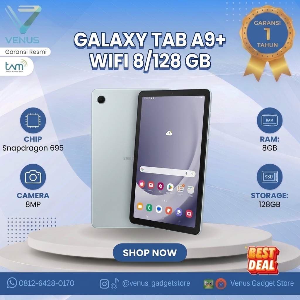 BNIB SAMSUNG GALAXY TAB A9+ 4/64GB WIFI Baru / Segel Bergaransi Resmi di Venus Gadget Surabaya