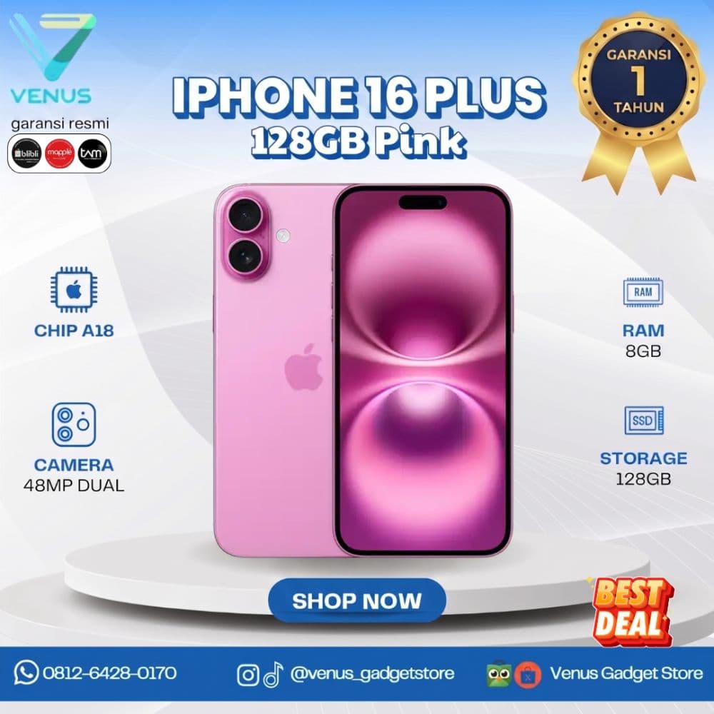 BNIB IPHONE 16 PLUS 128GB - PINK Baru / Segel Bergaransi Resmi di Venus Gadget Surabaya