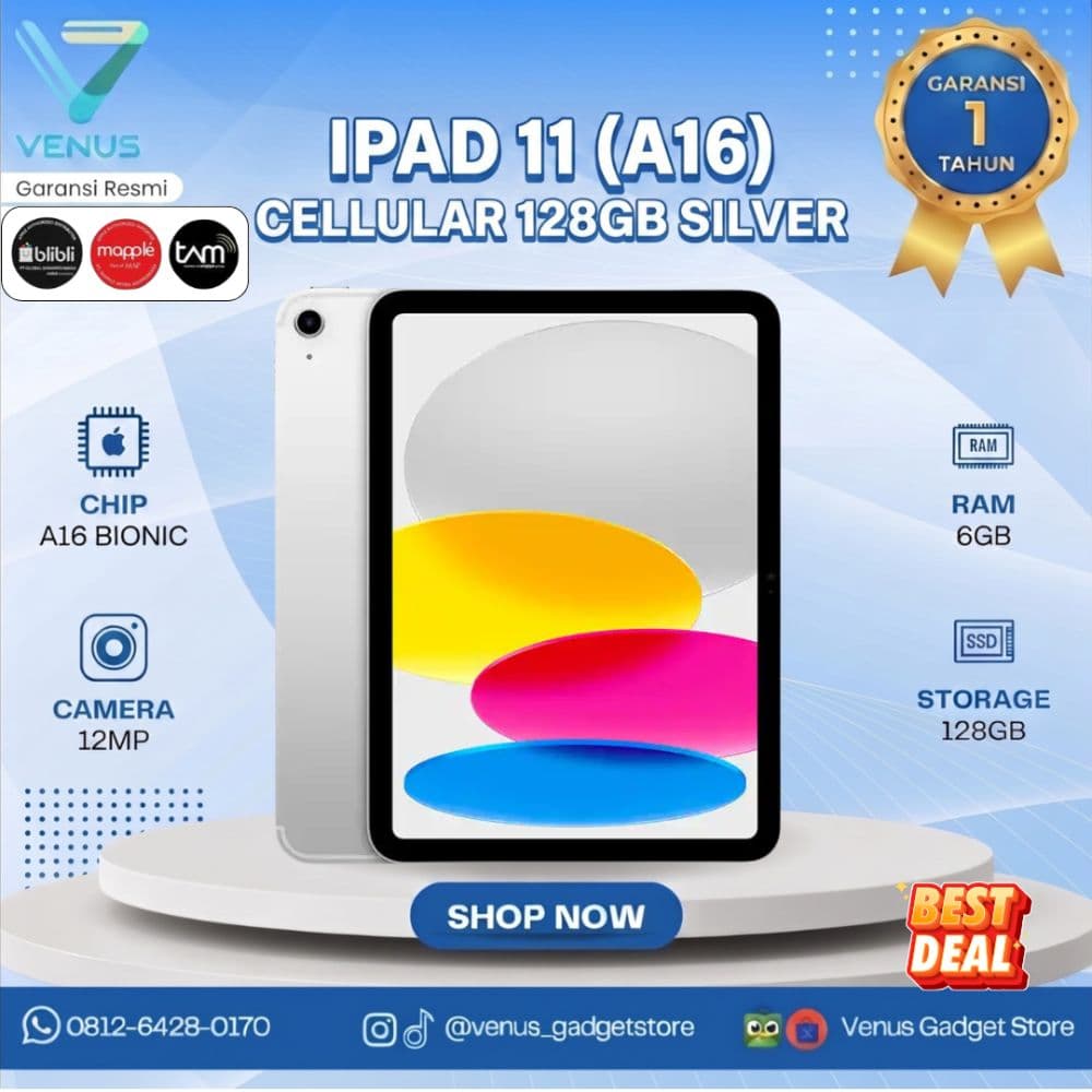 BNIB IPAD 11 A16 WIFI CELL 128GB - SILVER Baru / Segel Bergaransi Resmi di Venus Gadget Surabaya