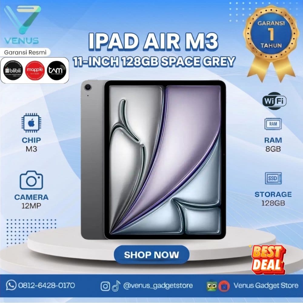 BNIB IPAD AIR M3 11INCH WIFI 128GB - SPACE GREY Baru / Segel Bergaransi Resmi di Venus Gadget Surabaya