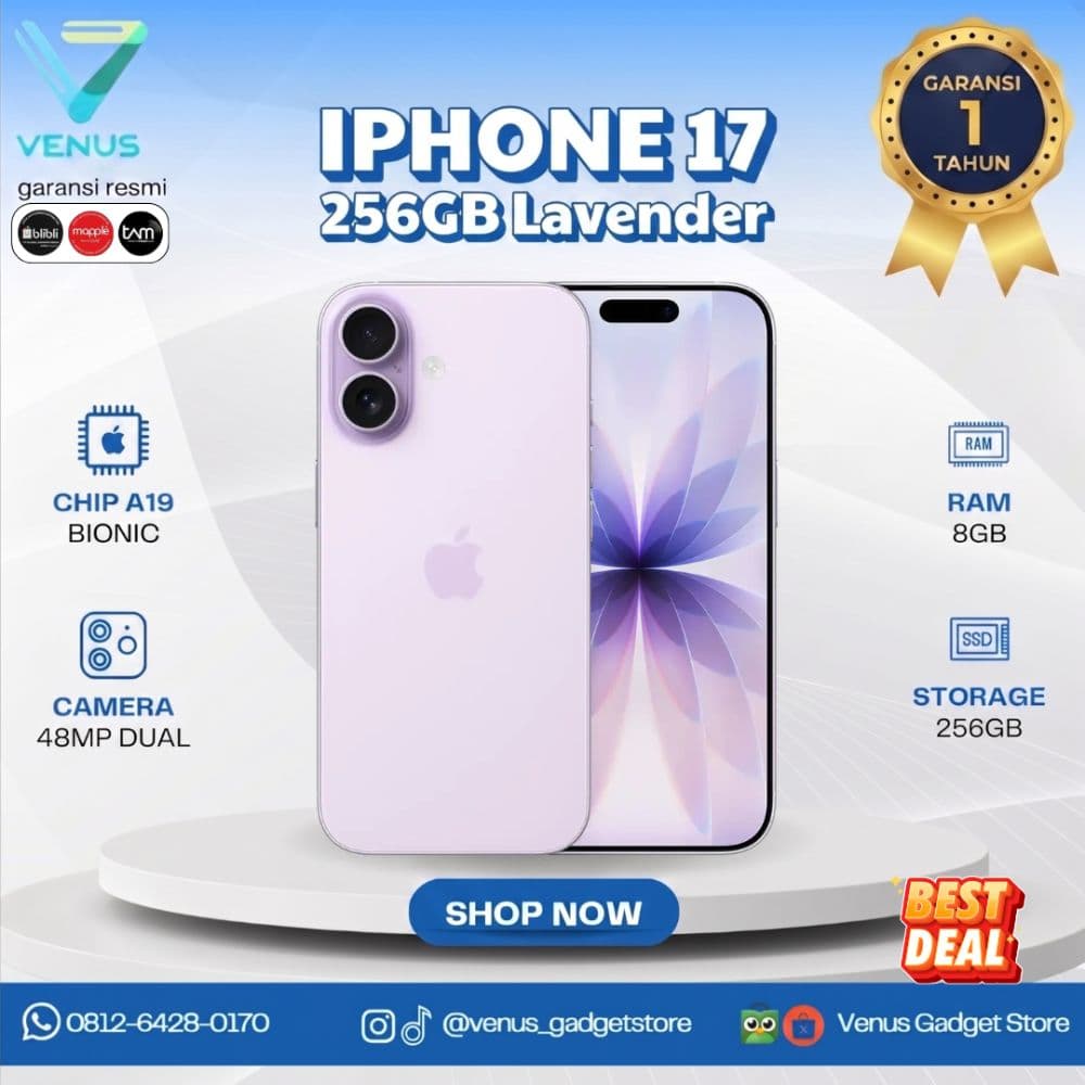 BNIB IPHONE 17 256GB - LAVENDER Baru / Segel Bergaransi Resmi di Venus Gadget Surabaya