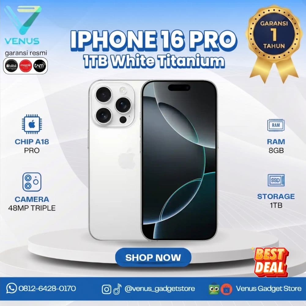 BNIB IPHONE 16 PRO 1TB - WHITE TITANIUM Baru / Segel Bergaransi Resmi di Venus Gadget Surabaya