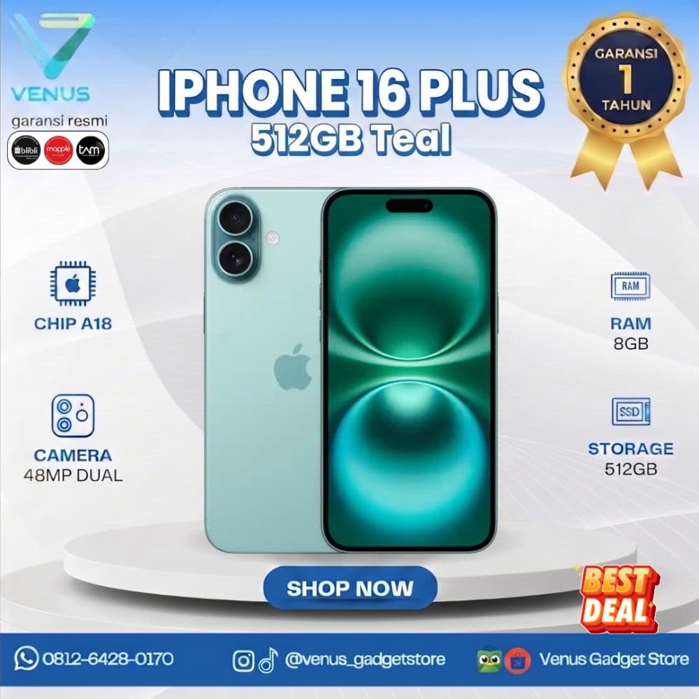 BNIB IPHONE 16 PLUS 512GB - TEAL Baru / Segel Bergaransi Resmi di Venus Gadget Surabaya