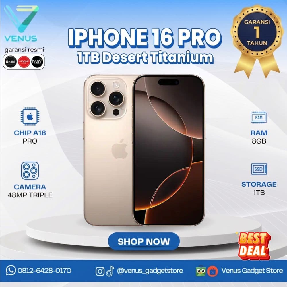BNIB IPHONE 16 PRO 1TB - DESERT TITANIUM Baru / Segel Bergaransi Resmi di Venus Gadget Surabaya