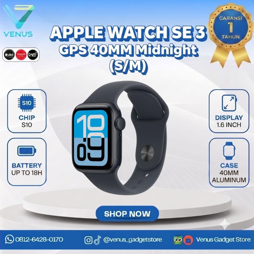BNIB APPLE WATCH SE 3 GPS 40MM SPORT BAND - MIDNIGHT WITH MIDNIGHT (S/M)
