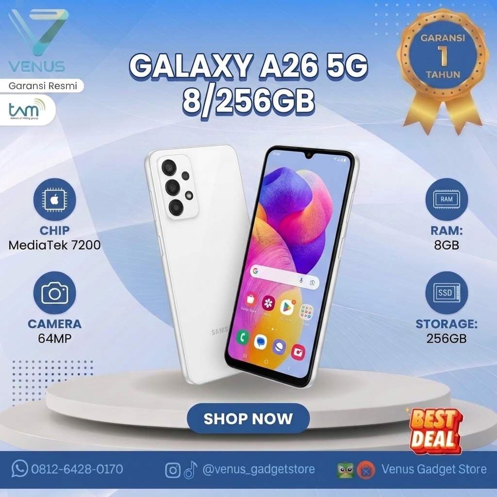 BNIB SAMSUNG GALAXY A26 5G 8/256GB Baru / Segel Bergaransi Resmi di Venus Gadget Surabaya
