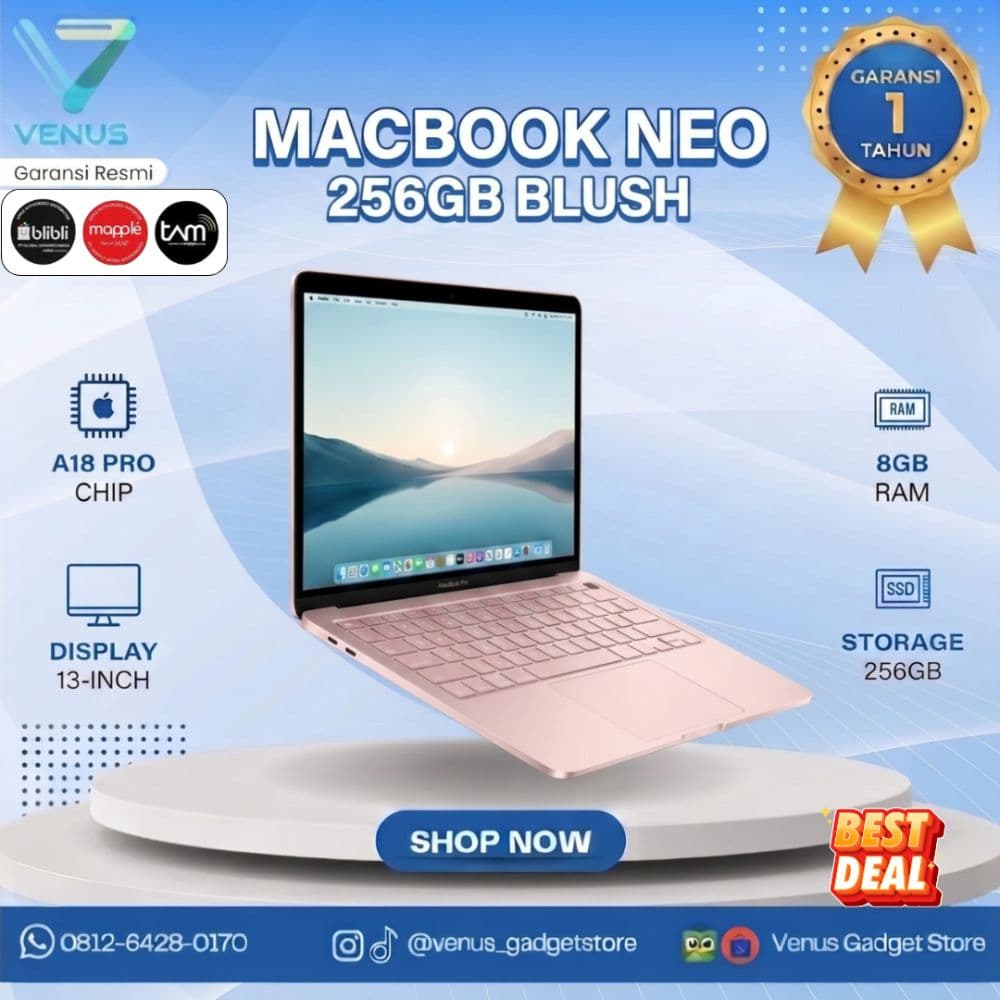 BNIB MACBOOK NEO 2026 8/256GB - BLUSH Baru / Segel Bergaransi Resmi di Venus Gadget Surabaya