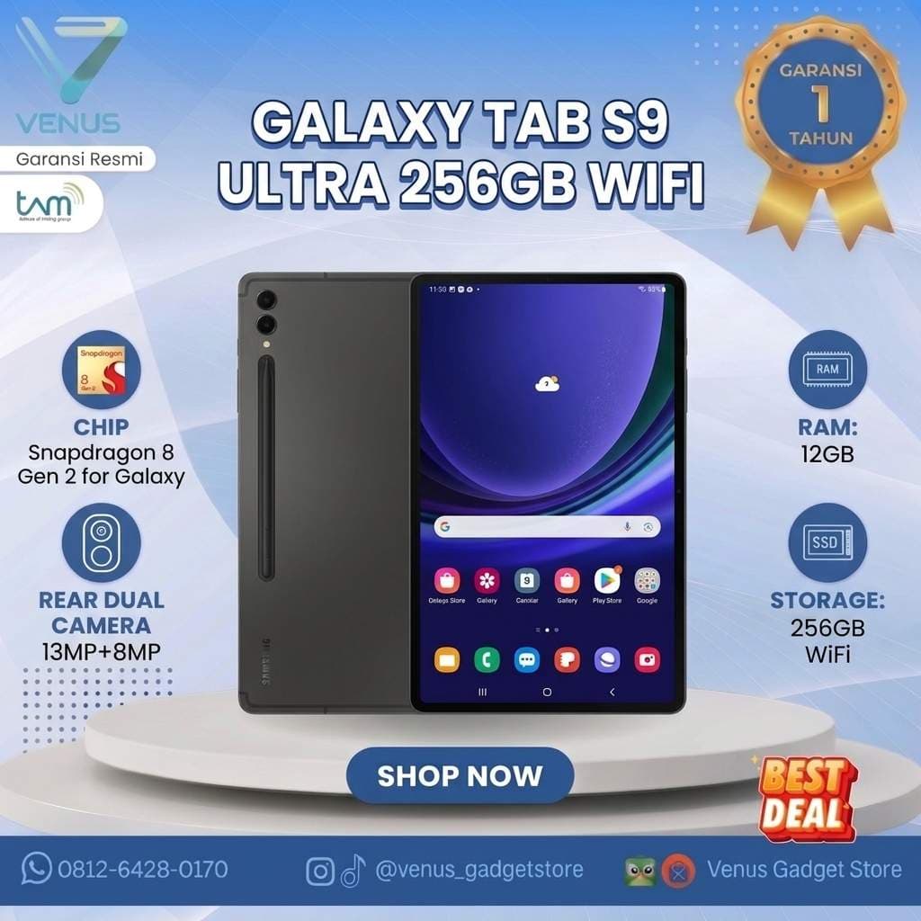 BNIB SAMSUNG GALAXY TAB S9 ULTRA 12/256GB Baru / Segel Bergaransi Resmi di Venus Gadget Surabaya