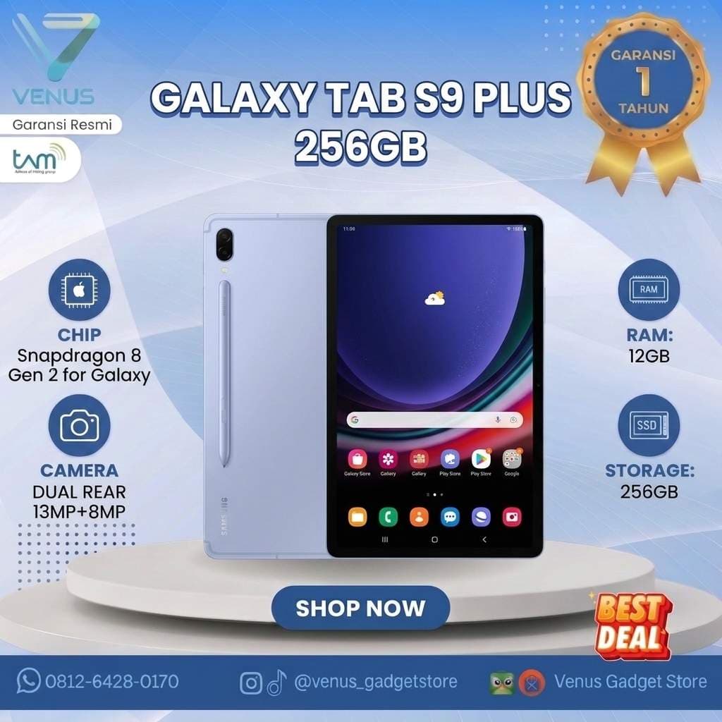 BNIB SAMSUNG GALAXY TAB S9+ 12/256GB WIFI Baru / Segel Bergaransi Resmi di Venus Gadget Surabaya