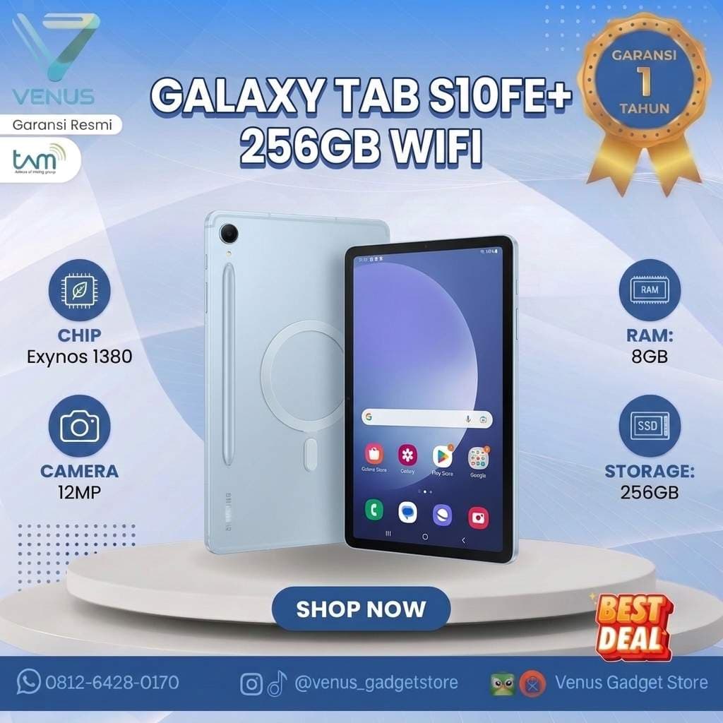 BNIB SAMSUNG GALAXY TAB S10 FE+ 8/256GB WIFI Baru / Segel Bergaransi Resmi di Venus Gadget Surabaya