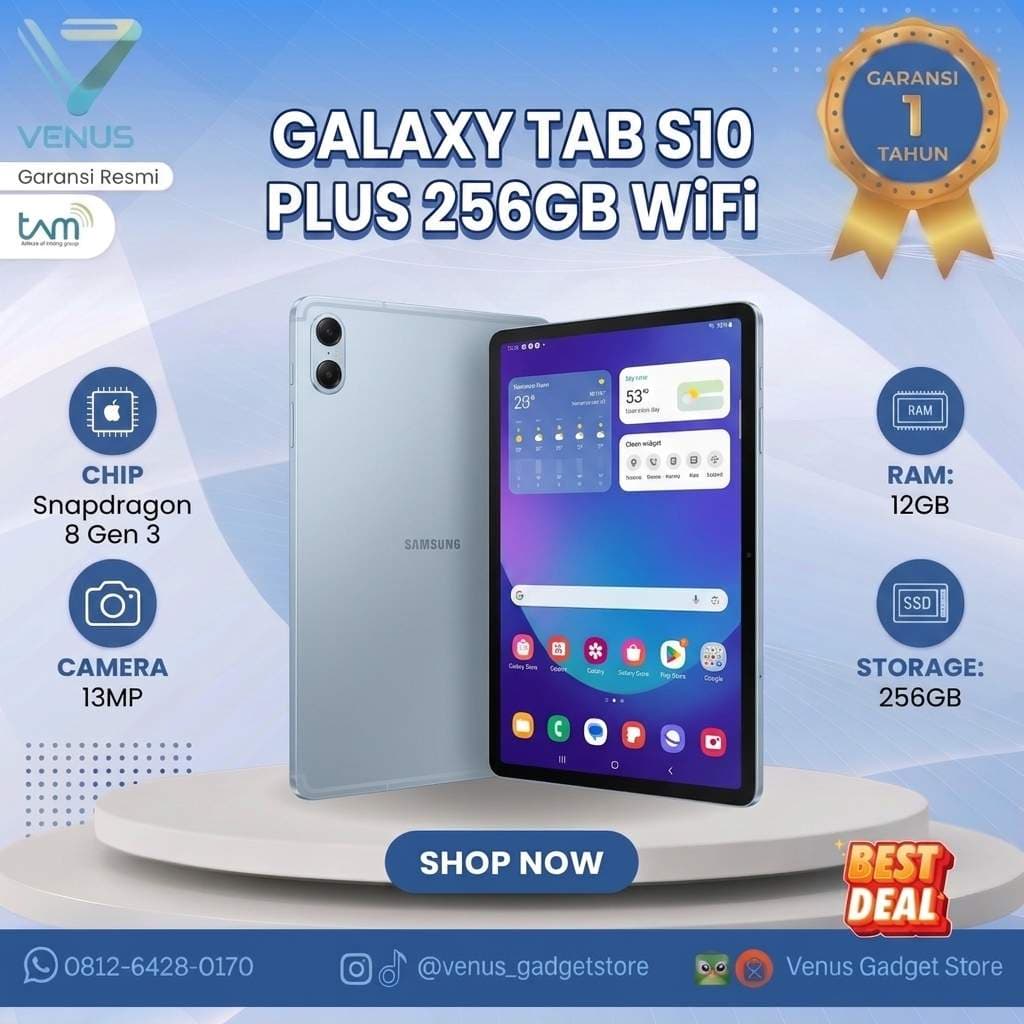 BNIB SAMSUNG GALAXY TAB S10+ 12/256GB WIFI Baru / Segel Bergaransi Resmi di Venus Gadget Surabaya
