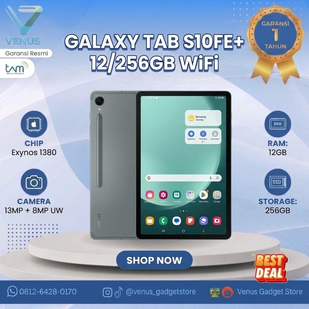 BNIB SAMSUNG GALAXY TAB S10 FE+ 12/256GB WIFI Baru / Segel Bergaransi Resmi di Venus Gadget Surabaya